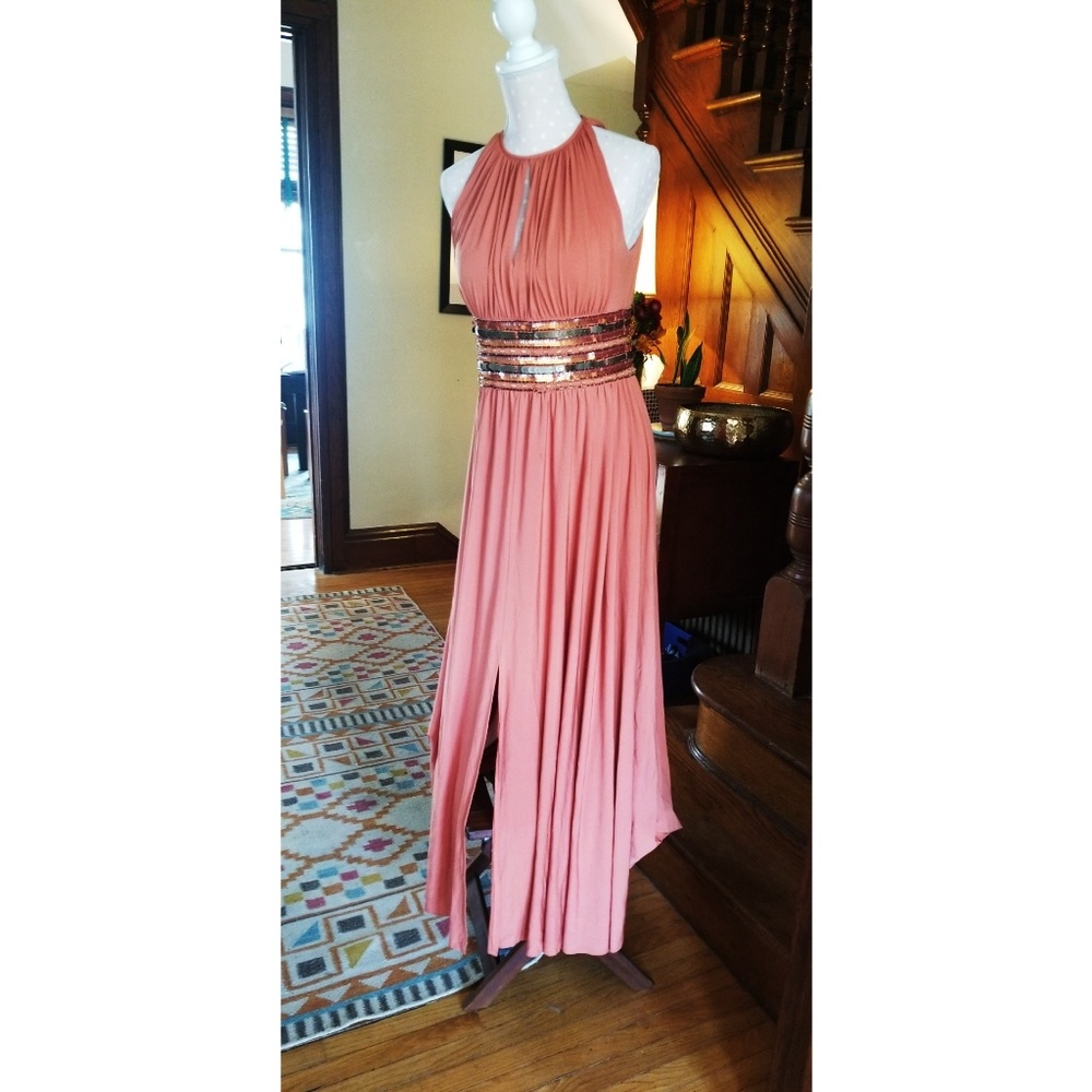 Formal floor-length beaded gown